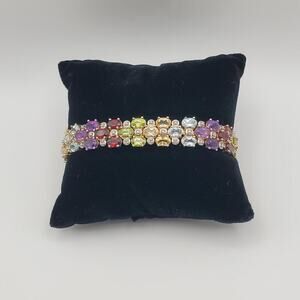 Ross Simons Sterling Silver Gold Vermeil Multi Gemstone Bracelet 7.25"